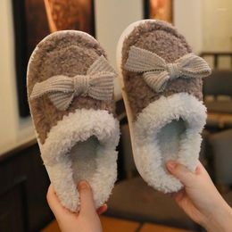 Slippers Cute Slipper For Women Girls Vintage Bow Fluffy Winter Warm Woman Fashion Fuzzy House Thick-soled Baotou