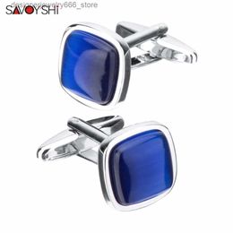 Cuff Links SAVOYSHI Blue Opal Stone Cufflinks for Mens Shirt Cuffs High Quality Square Cuff links Wedding Grooms Gift Free DIY Jewellery Q231211