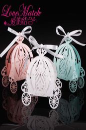 Laser cut pumpkin carriage Wedding Candy Favour box pearl Colour paper candy box baby shower birthday gift 50pcs8362763