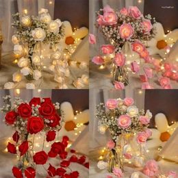 Strings 1pc LED Pink Rose Flower String Lights For Wedding Home Party Birthday Festival Christmas Decorations Garland