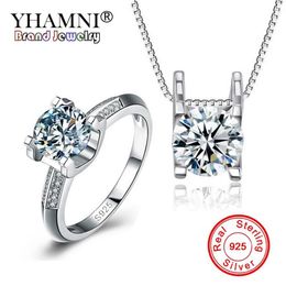 YHAMNI Luxury Original 925 Sterling Silver Jewellery Wedding Sets Top SONA CZ Zirconia Jewellery Ring Collar Accesorios Sets TDZ037228x