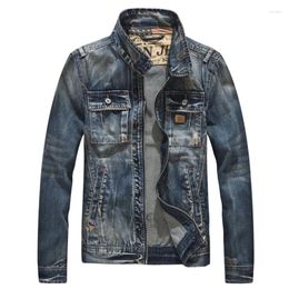 Men's Jackets Mens Cargo Denim With Zipper Multi-Pocket Punk Biker Coat Water Wash Jeans Outwear Male