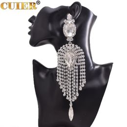 Dangle Chandelier CuiEr 22cm Length Long Tassel Big Drop Earrings for Women Clip Fashion Jewellery for Drag Queen Beauty Pageant Wedding 231208