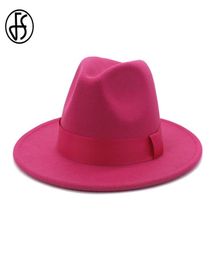 FS Vintage Classic Felt Wool Jazz Fedora Hats Wide Brim Cowboy Panama Cap for Women Men White Red Trilby Bowler Top Hat7697025