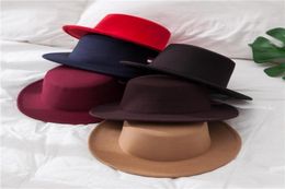 New Classic Solid Colour Felt Fedoras Hat for Men Women artificial wool Blend Jazz Cap Wide Brim Simple Church Derby Flat Top Hat4999756