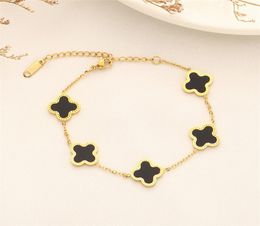 Classic Fashion Gold Plated Stainless Steel Jewelry Bracelet Lucky Ladies Four Leaf Flower Bracelets Gifts7238354
