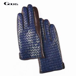 GOURS Winter Men's Real Leather Gloves Genuine Goatskin Hand Weave Finger Gloves New Arrival Fashion Brand Warm Mittens GSM01246S