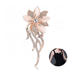Pins Brooches Elegant Designer Brooches Women Brand Luxury Flower Orchid Pink Crystal Broch Pin Ladies Clothes Bridal Bouquets Quality Jewellery 231208