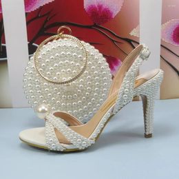 Dress Shoes 2023 White Pearl Sandals Wedding And Bag Set Fashion High Heels Big Party Open Toe Thin