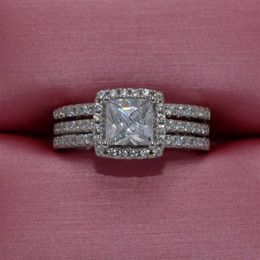Luxury Female White Diamond Wedding Ring Set Fashion 925 Silver Filled Jewellery Promise Engagement Rings For Women298I