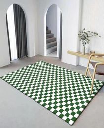 Carpets Flannel Checkerboard Carpet Large Area Rugs For Living Room Nonslip Green Floor Mat Soft Bedside Rug Girl Bedroom Deco J92312321