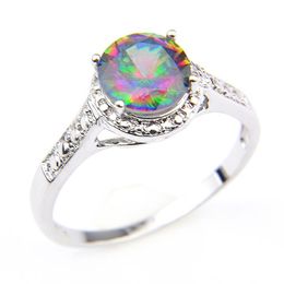 Luckyshine Classic Vintage Fire Round Rainbow Mystic Topaz Rings 925 Silver Zircon Women Lover's Ring for Holiday Wedding Par249b