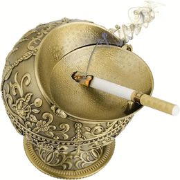 Castle Bronze Vintage Windproof Ashtray, Desktop Portable Ashtray (with Lid), Spherical Decorations, Ashtrays For Home, Hotel, Senior Club,Art Craft Ornament Gift