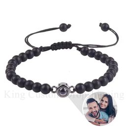 Charm Bracelets Personalised Beaded Po Projection Bracelet Custom Po White and Black Turquoise Jewellery for Men and Women Couples. 231208