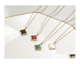 Pendant Necklaces Korean Simple Fashion Sweet Clover Designer For Women 18K Gold Stainless Steel Choker Double Side Necklace Jewel6084603