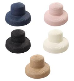 Women Summer Vintage Hepburn Straw Sun Hat Bell Shaped Wide Brim Solid Colour UV Protection Travel Floppy Beach Cap8641622