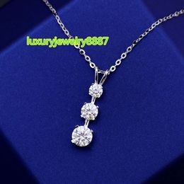 Beautiful and elegant design 6.5mm 5mm 4mm round moissanite diamond pendant necklace in 14k white gold