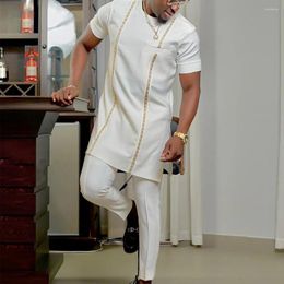 Men's Tracksuits Elegant Suit Short Sleeve Round Neck Solid Colour 2-Piece Set Social Gathering African Ethnic Style (M-4XL)