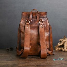 Ancient Trendsetter Hand Painted Tree Cream Leather Backpack Casual Travel Leather Backpack 14 Inch Laptop Bag