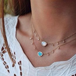 Chains Mulity Colour Natural Blue Stone Necklaces & Pendants Colourful Bezel Cz Station For Women Choker Jewellery Bijoux188T