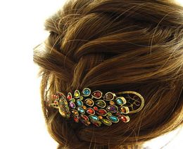 Europe Fashion Jewellery Women039s Vintage Peacock Hairpin Hair Clip Colourful Rhinestone Hair Clip Bobby Pin Lady Barrette S1519438449