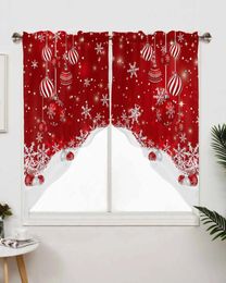 Curtain Christmas Snowflake Ball Red Window Curtains For Living Room Kitchen Drapes Home Decor Triangular