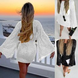 Casual Dresses Women Sequin Dress Glitter Sparkle Sexy Slimming Flare Sleeved Short Elegant Female Sheath Bodycon Pencil Club Party