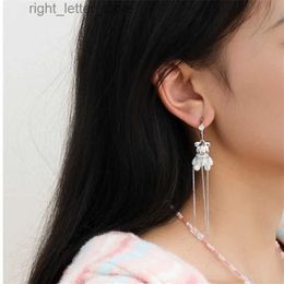 Stud Sweet Zircon Crystal Bear Earrings For Women Cute Animal Long Tassel Hoop Earrings Korean Style Jewellery Gift YQ231211