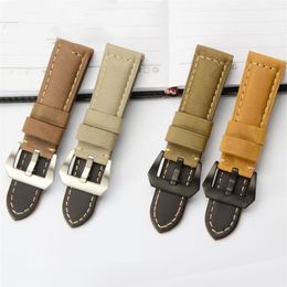 22 24 26mm Retro Colorful Italian Vintage Genuine Leather Watch Band Strap Pin Buckle Watchband Strap for Panerai Watch PAM Man wi218B