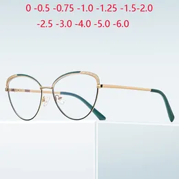 Sunglasses Spring Leg Cat Eye Prescription Glasses For The Nearsighted Green Gold Frame Anti Blue Rays Short-sight Eyewear -0.5 -0.75 To -6
