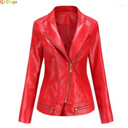 Women's Leather Arrival 2023 Brand Spring Autumn Motorcycle Jackets Red Jacket Women Coat Slim PU