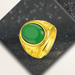 Cluster Rings HOYON Original 18K Yellow Gold Coating Ring Retro Dubai Sand Men's Gemstone Anillos Resizable Wedding Bands Jewelry Gifts
