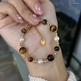 Strand Minar Harajuku Natural Stone Tigereye Bracelets For Women Gold Silver Plated Copper Beads Bracelet Casual Accessories