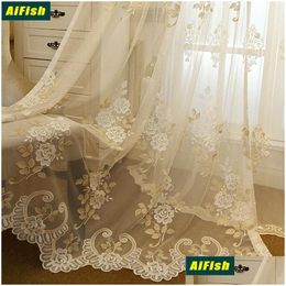 Tende per tende Europa Lusso Pastorale Fiore Tle Tende Soggiorno Fondo Pizzo Trattamento finestra Camera da letto Decorazione Sheer Voile Dhitf