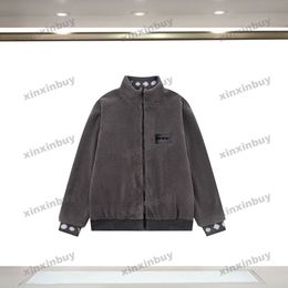 xinxinbuy Men designer Coat Jacket Letter jacquard collar Granular velvet Fleece long sleeve women white khaki Black blue gray S-2XL