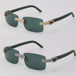 New Micro-paved Diamond Rimless Sunglasses Original Green Plank Mens Rocks Frame Male and Female Eyewear 18K Gold C Decoration Wom286k