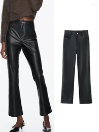 Women's Pants Autumn Winter Women Faux Leather 2023 Vintag Solid High Waist Zipper Trousers Female Casual Simple Straight