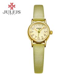 Julius Fashion Ladies Watches Leather Strap Candy Colour Hollow Dial Special For Young Relojes Mujer Bayan Kol Saati JA-912218q