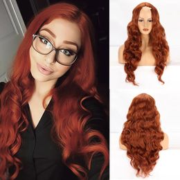 Cosplay Wigs Women dirty orange wig Women small lace wig big waves long curly hair synthetic wig full head cover 231211