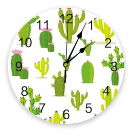 Wall Clocks Cartoon Cactus Flowering Silent Home Cafe Office Decor For Kitchen Art Large 25cm