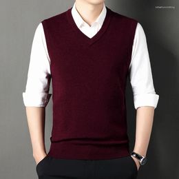 Men's Vests Autumn Winter Wool Vest V-neck Thickened Warm Classic Simple Knitted Korean Fashion Sweater Men