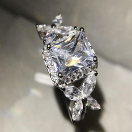 Vecalon Fashion ring Princess cut 2ct Diamond Cz 925 Sterling Silver Jewelry Engagement wedding Band ring for women175k