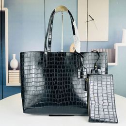 2ps Tote Shopping Bag Women Handbag Purse Genuine Leather Fashion Letters Detachable Zipper Small Wallet Black Shoulder Bags Large Capacity Pockets