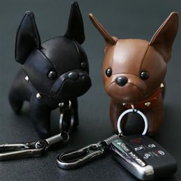 Bulldog Keychain Pu Leather Animal Dog Keyring Holder Bag Charm Key Chain Jewelry Key Ring Gift for Men Women301c