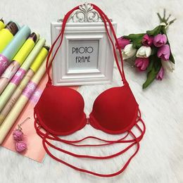 Bras style girl's neck hanging bra beautiful back small chest gathered steel ring light and breathable lingerie 231208