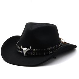 Wide Brim Hats Simple Winter Retro Women's Men's Wool Western Cowboy Hat Fashion Gentleman Jazz Bowler Cap Sombrero341a