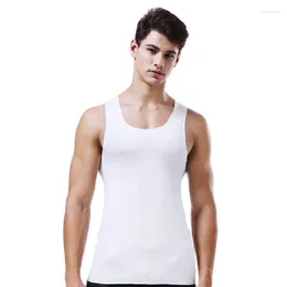 Men's Tank Tops Ice Silk Seamless Vest Round Neck Non-Trace Slim Sleeveless Shirt Sports Wide Shoulder Underwear Business Bottomed