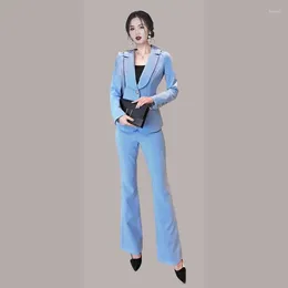 Women's Two Piece Pants Lnsozkdg Blue Women Suits 2 Pieces Business Office Blazer Jacket Pant Custom Made Suit Female Formal Work Wear Sets