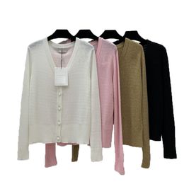 Women's sweater new temperament all matching solid color yarn thin sweater button V-neck long sleeve knitted cardigan fashion all matching