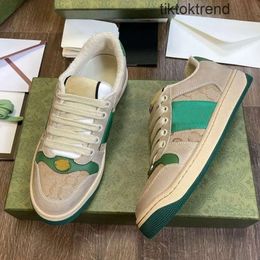 Quality Designer Dirty Leather Shoes Luxury Retro Green White Casual Flat Sneakers Couple Autumn Winter Leather Patchwork Outdoor Shoes